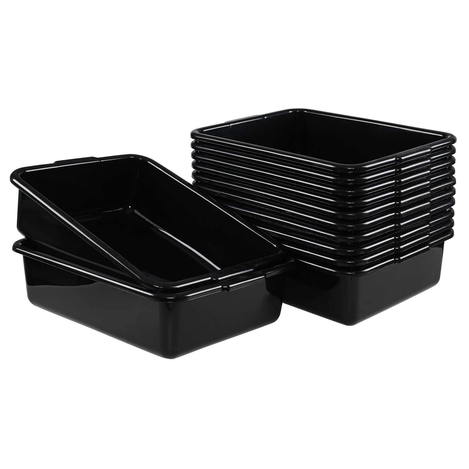 Nicesh 12-Pack 13 L Plastic Commercial Bus Tub, Black Bus Box