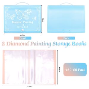 ZYNERY 2 Pack A3 Diamond Painting Storage Book Handheld, 60 Pages Diamond Art Portfolio, Large Diamond Art Storage Folder Suitable for 12x16 inch Diamond Painting (Pink + Blue)