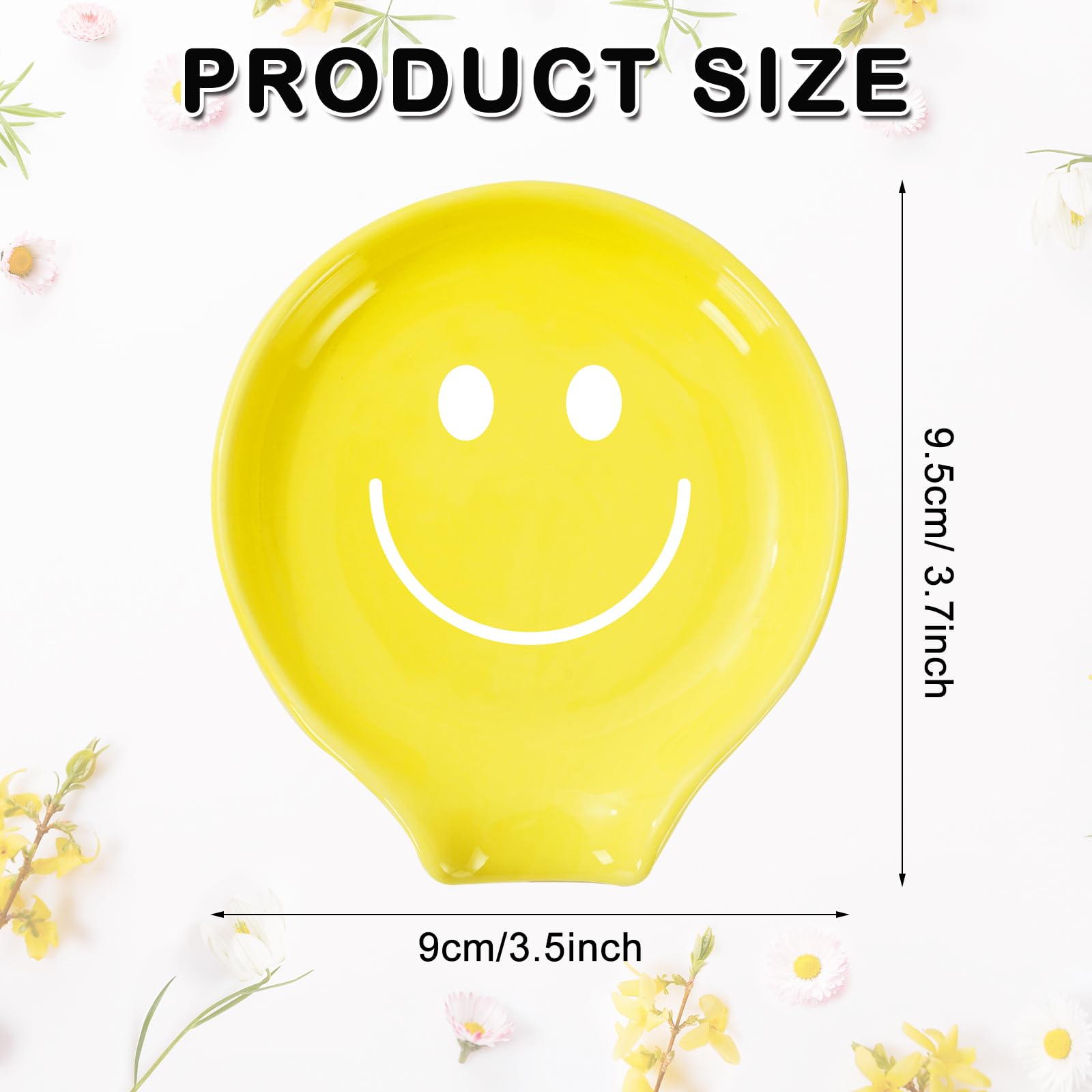 Whaline Happy Face Spoon Rest Yellow Smile Face Ceramic Spoon Holder Boho Face Sauce Dishes Ring Dish for Groovy Retro Boho Party Kitchen Office Home Decor