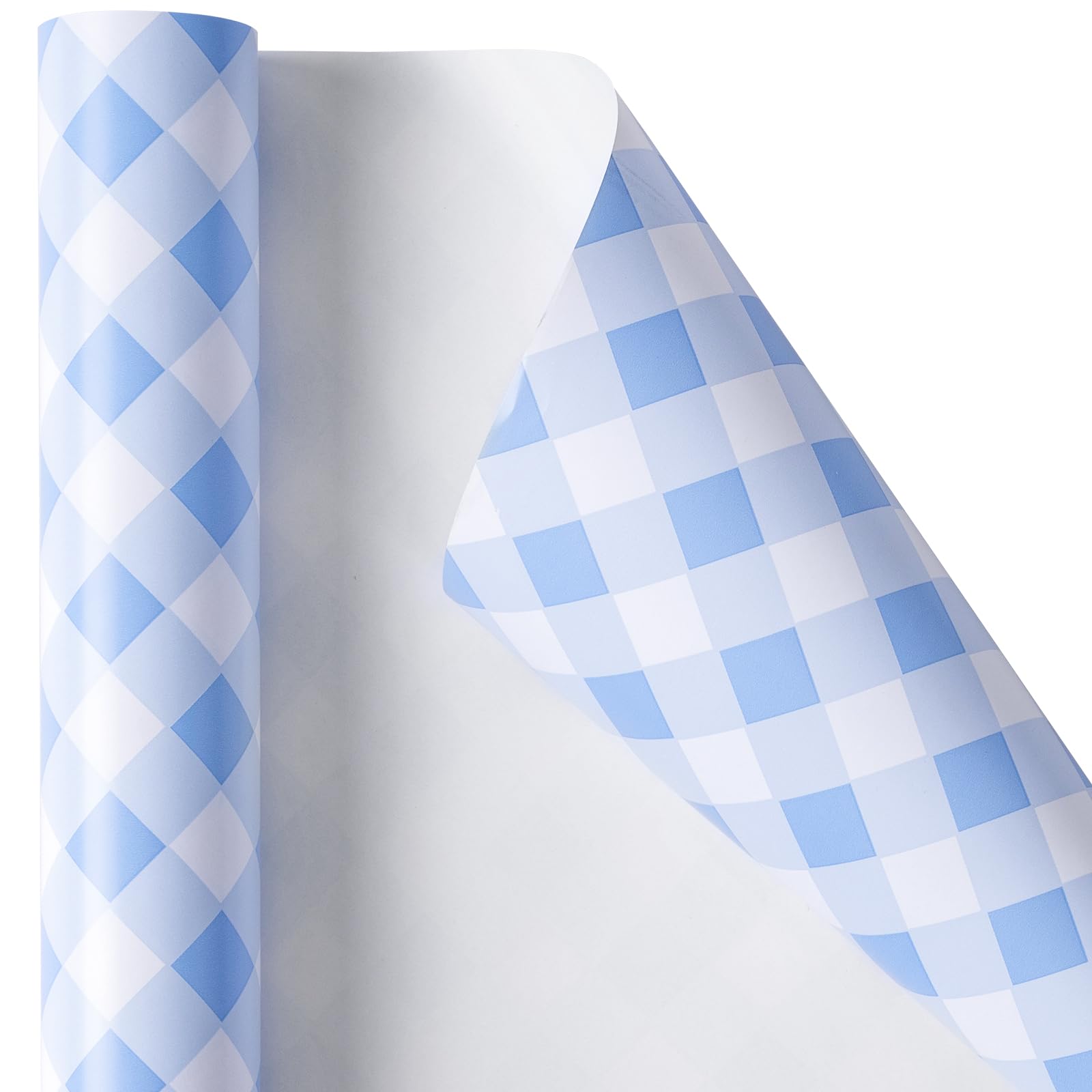 RUSPEPA Wrapping Paper - Mini Roll - Baby Blue Plaid White Background Design Perfect for Wedding, Birthday, Baby Shower, Party - 17.5 Inch X 32.8 Feet