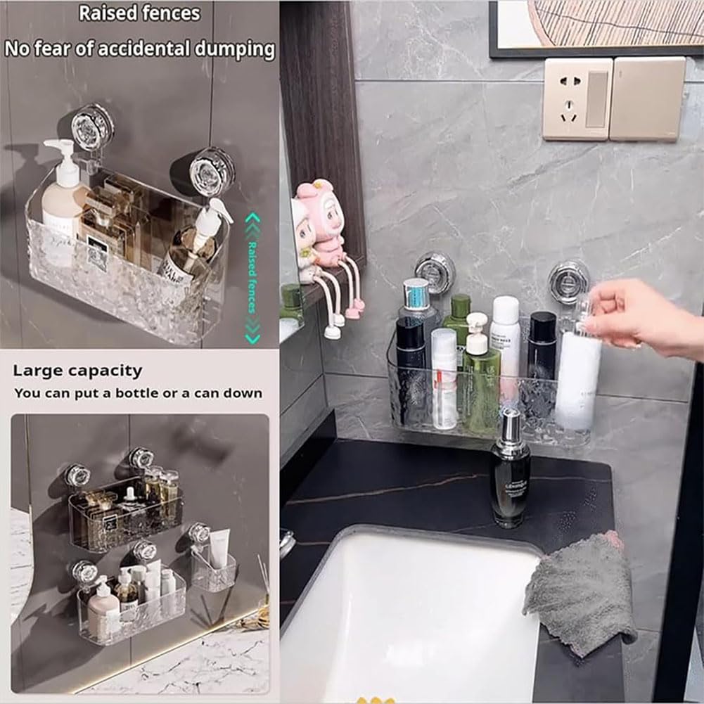 YSGBYSG Light Luxury Style Glacier Pattern Suction Cup Shelf, Suction Cup Shower Caddy, Suction Cup Shower Shelves, No-Drilling Wall Mounted Removable Shower Basket For Kitchen Bathroom (white-Large)