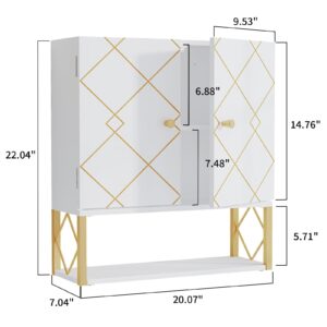 VOXANOXI Bathroom Cabinet Wall Mount, Premium Design Over The Toilet Storage Cabinet, Medicine Cabinet with 2 Doors and an Open Shelf, Wall Cabinet can Also be Used in The Laundry Room and Kitchen