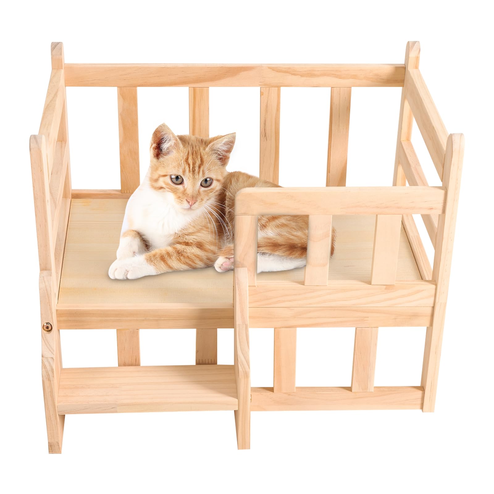 Wood Pet Bed Wood Dog Bed Cat Beds & Furniture Cat & Dog Bed Frame Comfortable Wooden Cat Bed Frame Small Animal Cushion Bed Pet Wood Bed Furniture Up to 11.02 lbs (S)