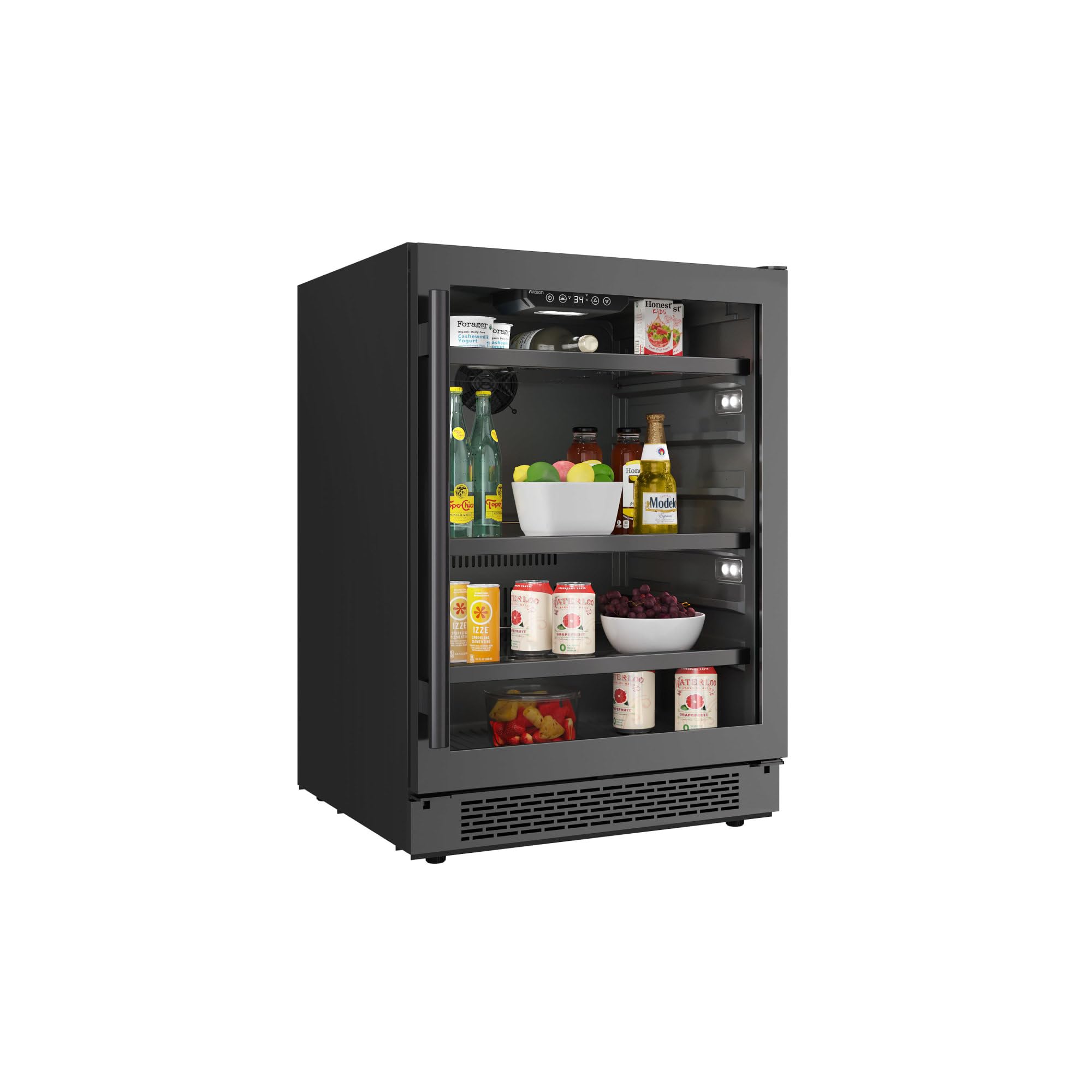 Avallon ABR241BLSS 24 Inch Wide 140 Can Energy Efficient Beverage Center with LED Lighting, Double Pane Glass, Touch Control Panel and Left Swing Door