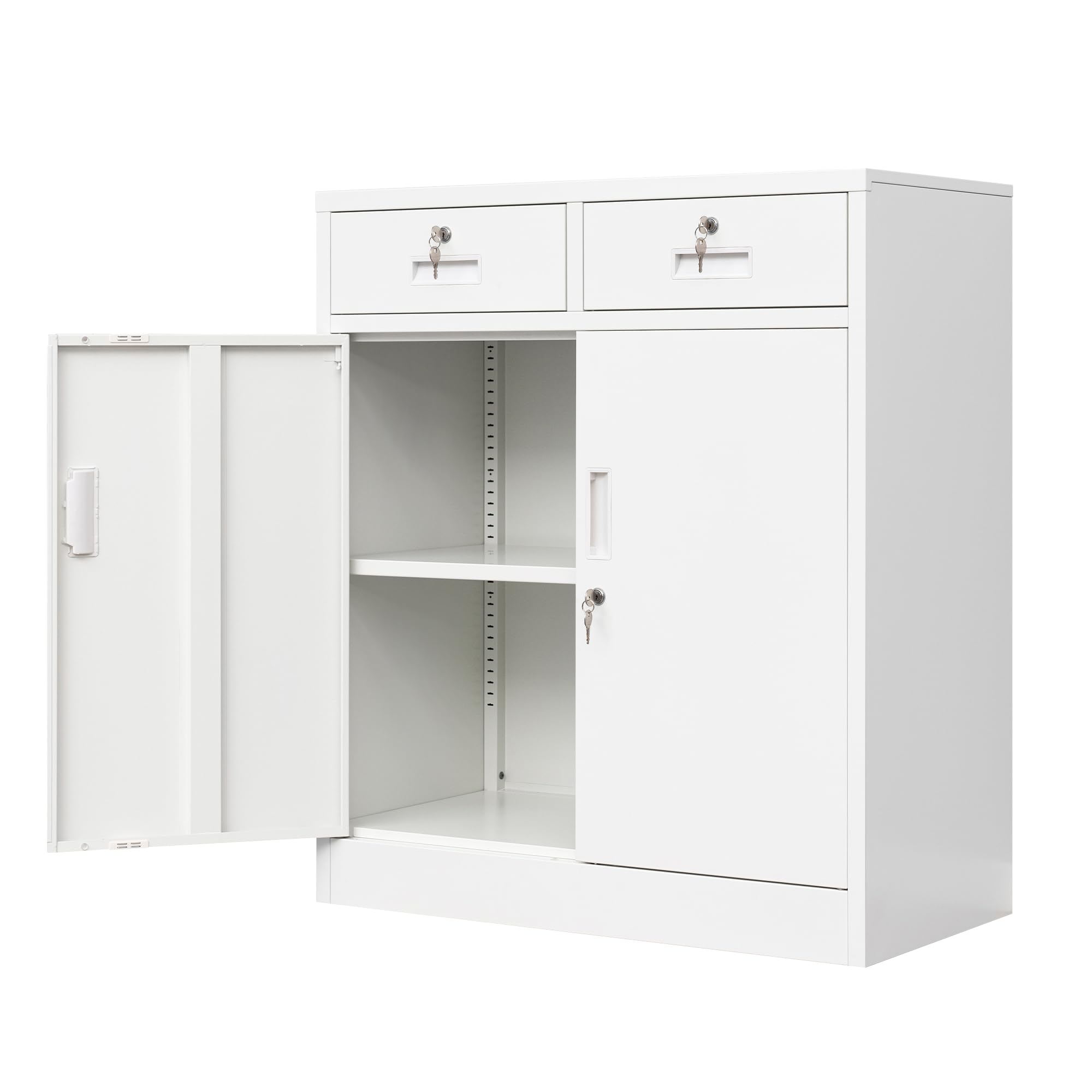 TaskStorz Metal Garage Storage Cabinets，Metal File Cabinet with 2 Locking Drawers, Lockable Storage Cabinets for Office, Home, Garage, Warehouse 36.2" H x 31.5" W x 15.7" D (White)