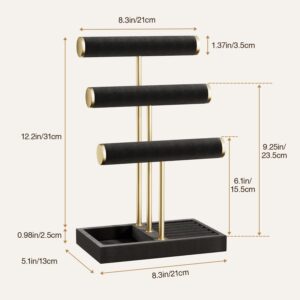 bussdis 3 Tier Bracelet Holder Display - Detachable T Bar Black Velvet Bracelet Holder, Jewelry Holder Organizer for Bracelet, Necklace, Watches, Rings