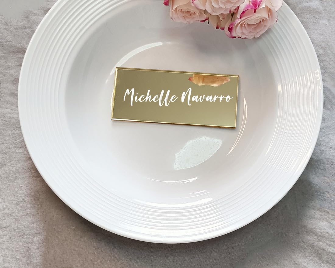 20ps of Gold Acrylic Mirror Rectangle Tag,Customzied Luxury Wedding Name Setting,Party Place Names Seating (Gold Mirror)