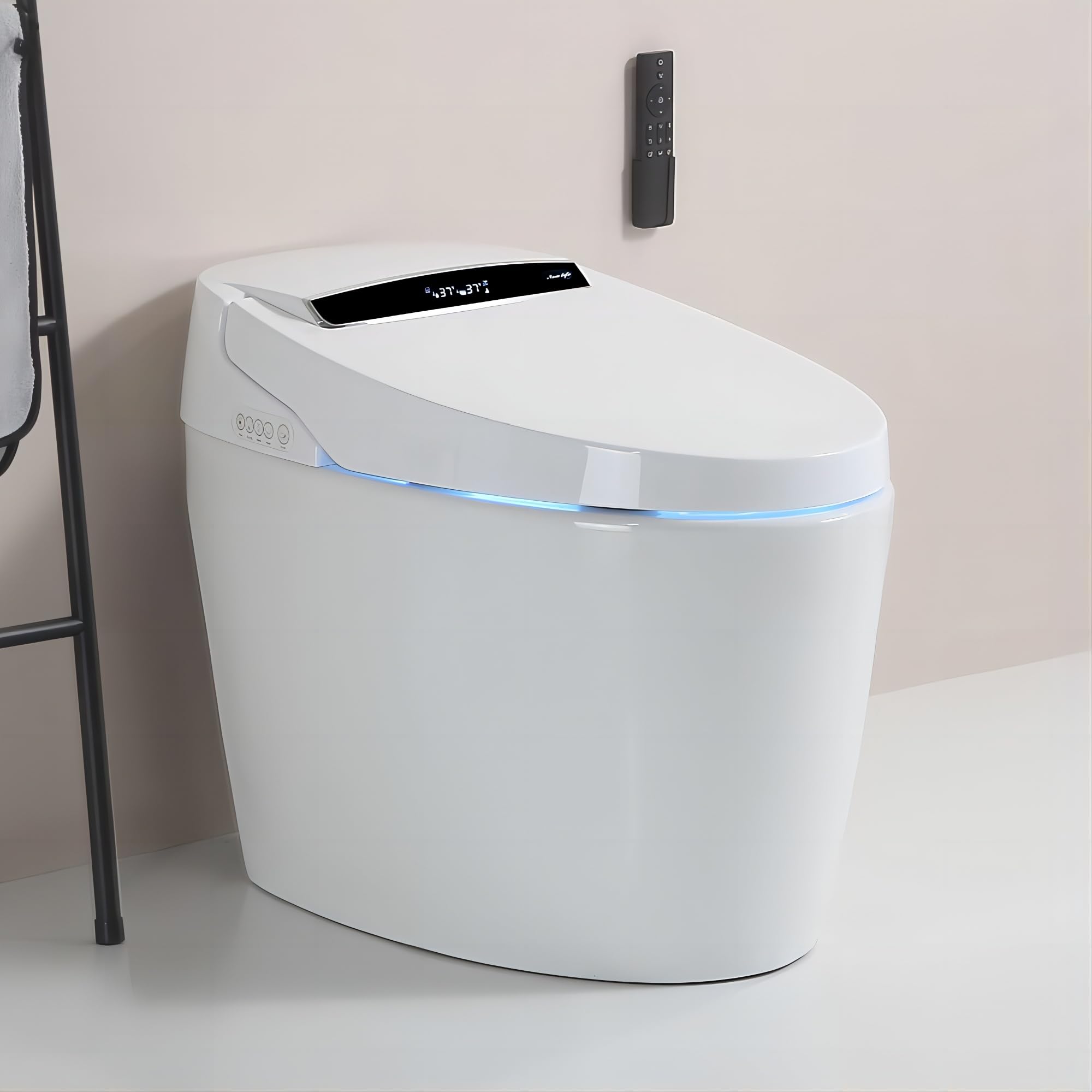 Automatic Flushing, Manual Flipping, Modern Classic Elongated with Dryer, Warm water, Foot Sensor Operation, Heated Bidet Seat, Tankless Smart Toilet with LED Display