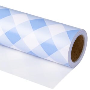 ruspepa wrapping paper - mini roll - baby blue plaid white background design perfect for wedding, birthday, baby shower, party - 17.5 inch x 32.8 feet