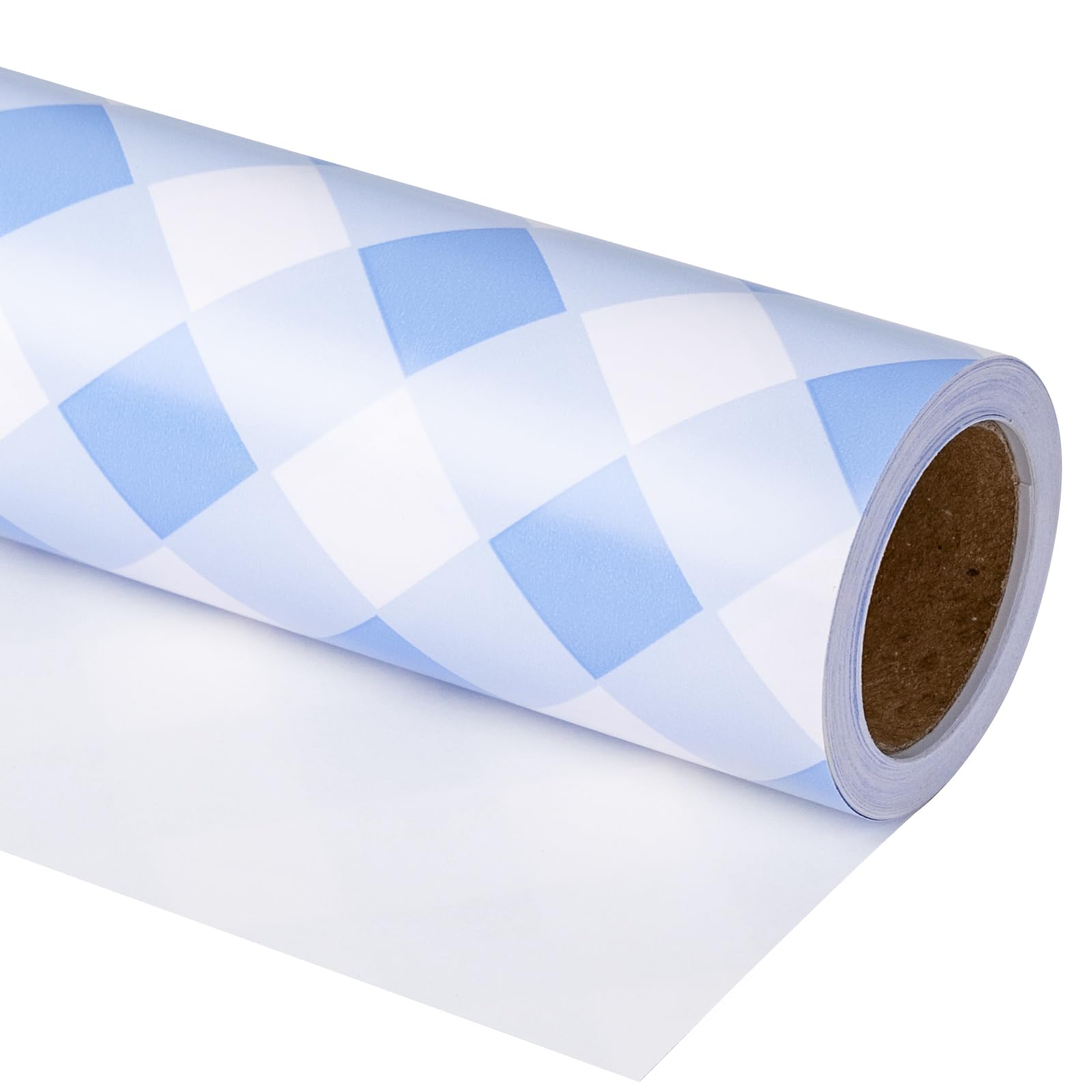 RUSPEPA Wrapping Paper - Mini Roll - Baby Blue Plaid White Background Design Perfect for Wedding, Birthday, Baby Shower, Party - 17.5 Inch X 32.8 Feet