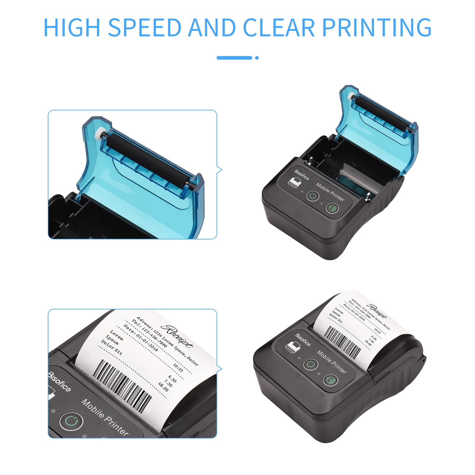 Sunydog Receipt Printer,Portable 58mm Receipt Thermal Printer 2 inches Mini Mobile Pocket Printers with 1 Thermal Paper Roll USB&Wireless BT Connection Compatible with Windows/Android/iOS for Office