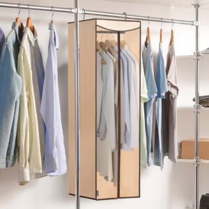 STORAGE MANIAC 2-Pack Hanging Garment Bag Zipper Cover with Sealed Clear Window, Long Garment Cover for Closet Storage Wardrobe Clothes Protector, Large Garment Storage Bag for Dresses,Suits, Beige