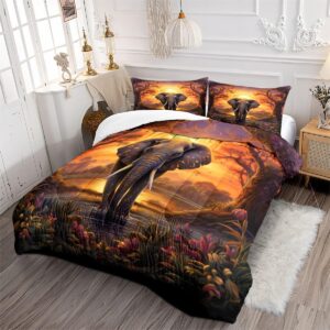 Ydtwnyq Queen Comforter Set 3 Pcs Wild Animal Elephant Printed Soft Bedding Comforter Sets Queen Size Comforter with 2 Pillowcases for All Seasons