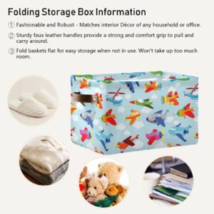 Airplane Storage Basket Collapsible Storage Bins Cubes Fabric Clothes Hamper Box Gift Baskets Toy Chest for Shelves Office Nursery Home Shoes with Leather Handles