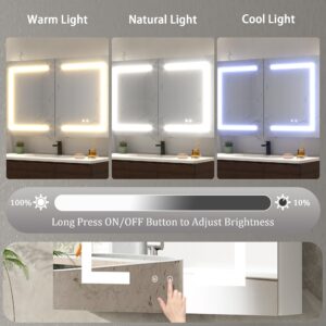 Medicine Cabinet with LED Mirror for Bathroom, 36''x24'' Aluminum, Wall Mounted Led Medicine Cabinet, Defog, Stepless Dimming, 3 Colors, 2 Outlets, 2USB, Wall Mounted (36'' x 24'' Double Door)