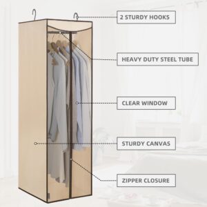 STORAGE MANIAC 2-Pack Hanging Garment Bag Zipper Cover with Sealed Clear Window, Long Garment Cover for Closet Storage Wardrobe Clothes Protector, Large Garment Storage Bag for Dresses,Suits, Beige