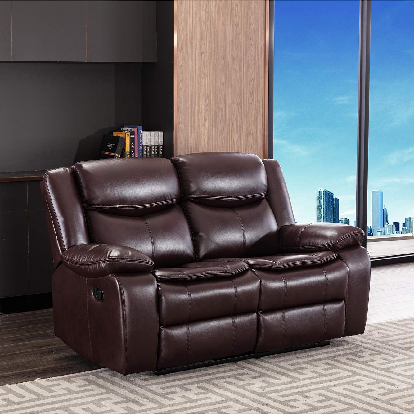 Familymill Breathable Leather Manual Reclining Loveseat for Living Room