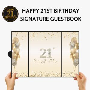 DARUNAXY Black Gold 21st Birthday Party Decorations, Happy 21st Birthday Alternative Signature Guest Book for Men Women Cheers to 21 Years Old Gifts 21 Birthday Signing Card Board Party Supplies