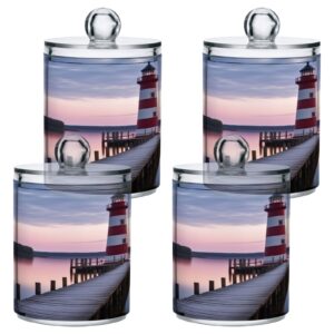 SDMKA 2 Pack Apothecary Jars Bathroom Lighted Lighthouse Qtip Holder Dispenser Clear Plastic Storage Canister Jar with Lid for Cotton Ball, Cotton Swab