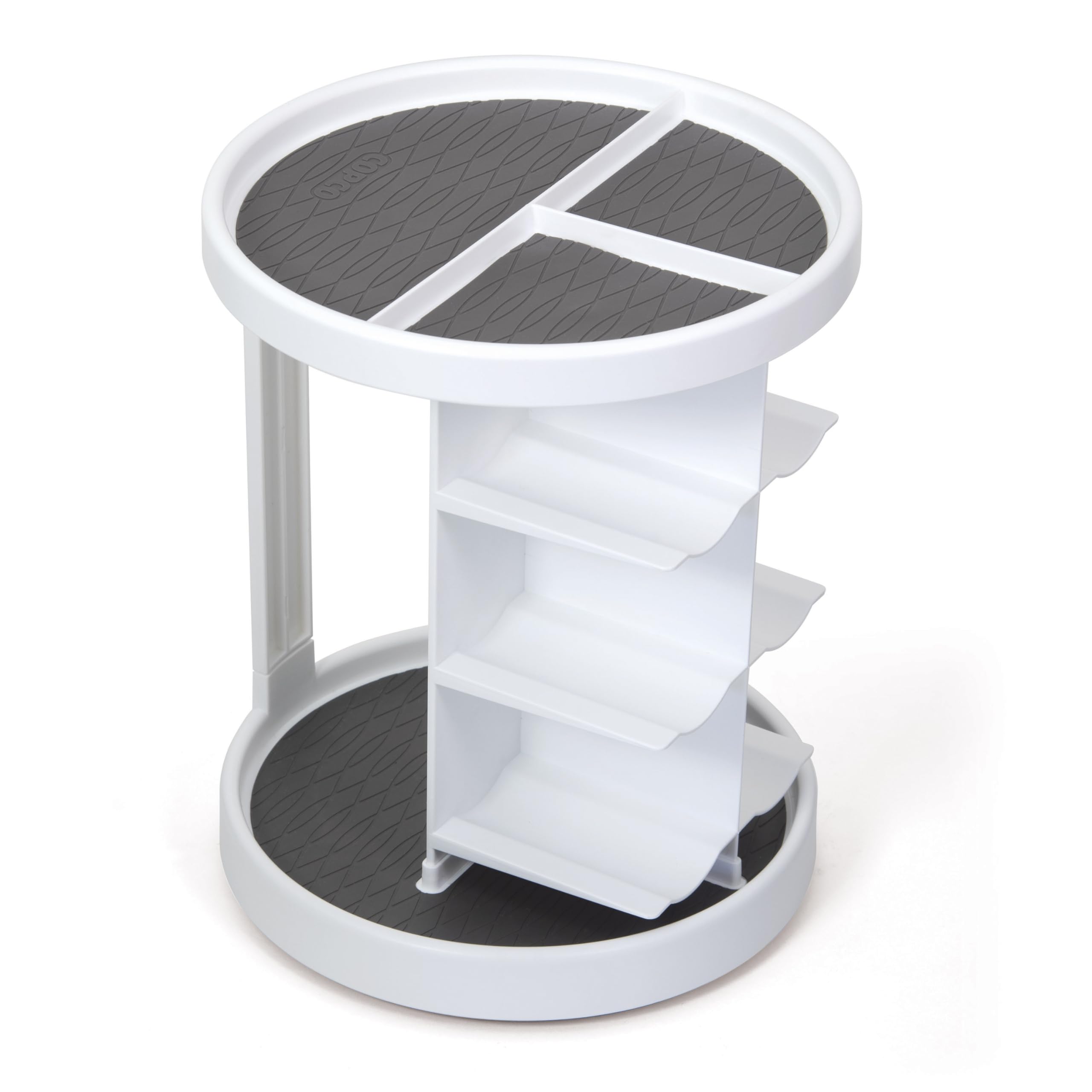 Copco White and Gray 2 Tier Vitamin Turntable with 6 Cradles for Vitamins, Supplements, ect with Non Slip Grip and Stacked Layers for Spae Saving