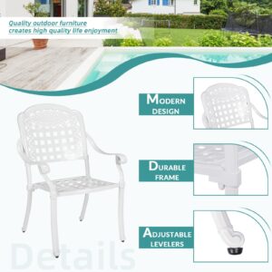 MEETWARM 5-Piece Outdoor Patio Dining Set, All-Weather Cast Aluminum Patio Conversation Set for Backyard Garden Deck with 4 Chairs, 4 Cushions and 35.4" Square Table with Umbrella Hole, White