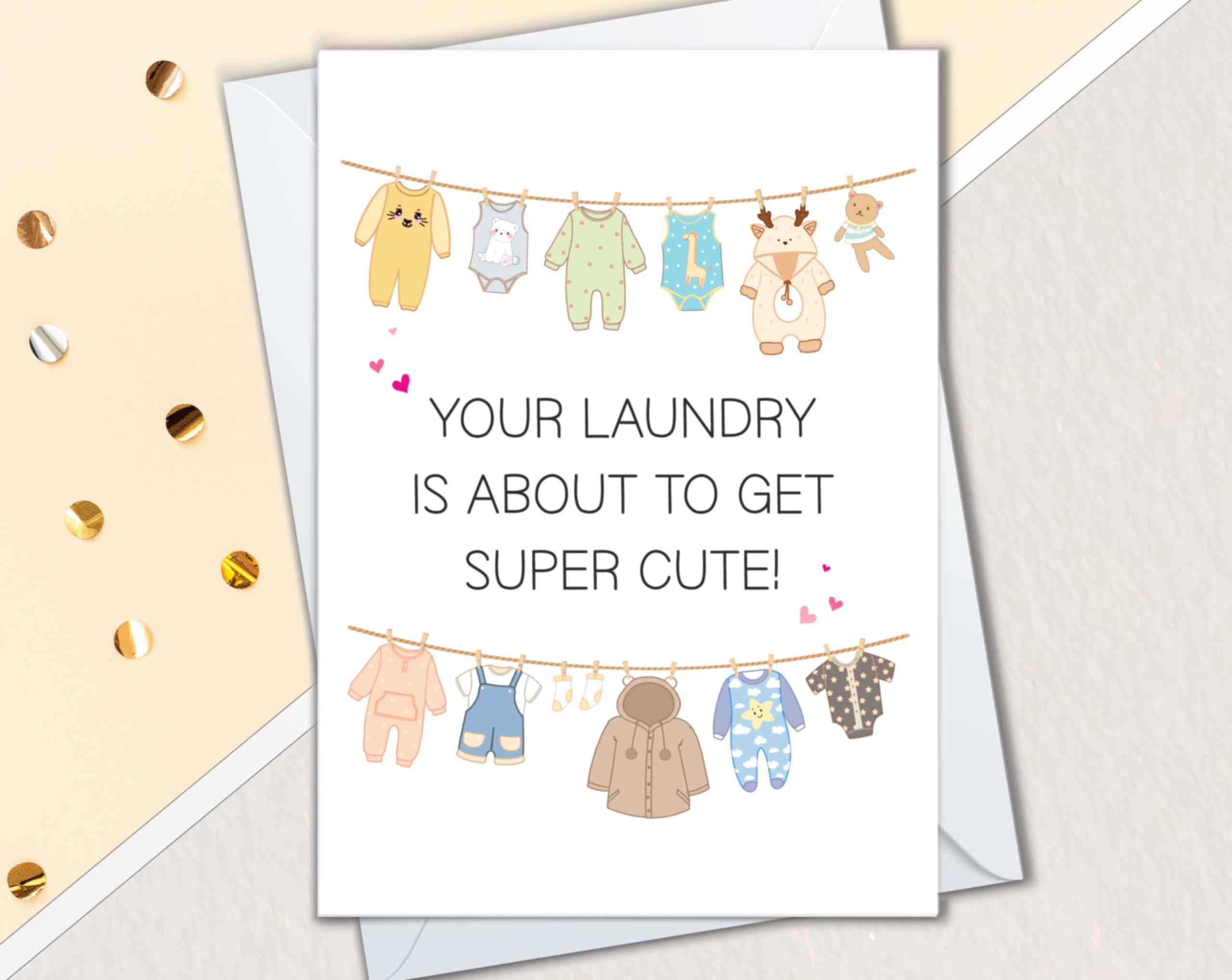 Baby Shower Cards, New Baby Congratulations Gift for New Parents, Cute Laundry Is About to Get Cute Card, Gender Reveal Congrats Pregnancy Card (Cute Laundry - Neutral)