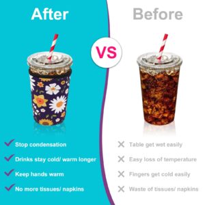 Desing Wish 3 Pack Reusable Iced Coffee Protective Sleeves Cup Insulator Neoprene Coffee Cup Cooler Sleeves Holders for 16-18oz/ 22-24oz/ 30-32oz Cold Drinks - Cats