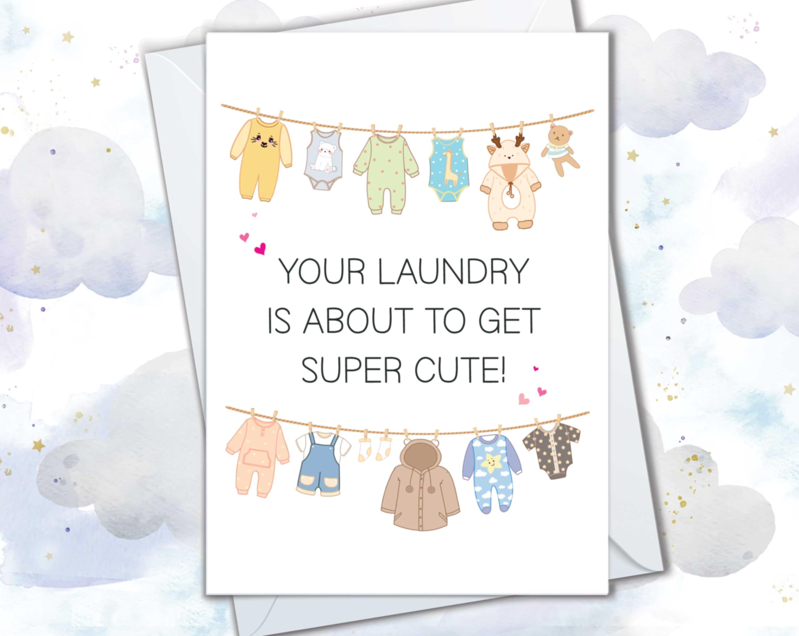 Baby Shower Cards, New Baby Congratulations Gift for New Parents, Cute Laundry Is About to Get Cute Card, Gender Reveal Congrats Pregnancy Card (Cute Laundry - Neutral)