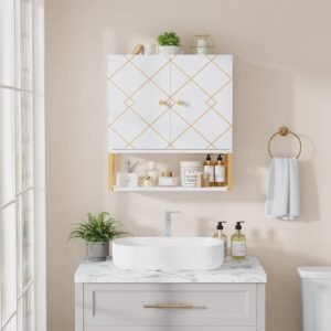 VOXANOXI Bathroom Cabinet Wall Mount, Premium Design Over The Toilet Storage Cabinet, Medicine Cabinet with 2 Doors and an Open Shelf, Wall Cabinet can Also be Used in The Laundry Room and Kitchen