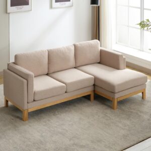 balus sectional sofa with chaise lounge, l shaped sofa living room couch 83" wide with solid wood base, modern upholstered linen sofas, easy assembly - beige