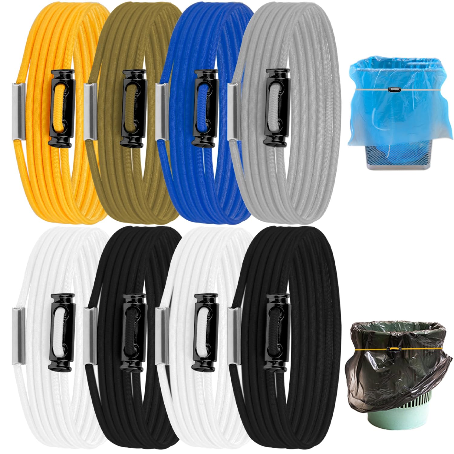 8pcs Trash Can Rubber Bands, Adjustable Large Garbage Gripper Bands Fits 8-33 Gallon Trash Cans Elastic Waste Bag Holder Loop Straps Litter Box Bands for Kitchen Home Picnic (Multicolor)