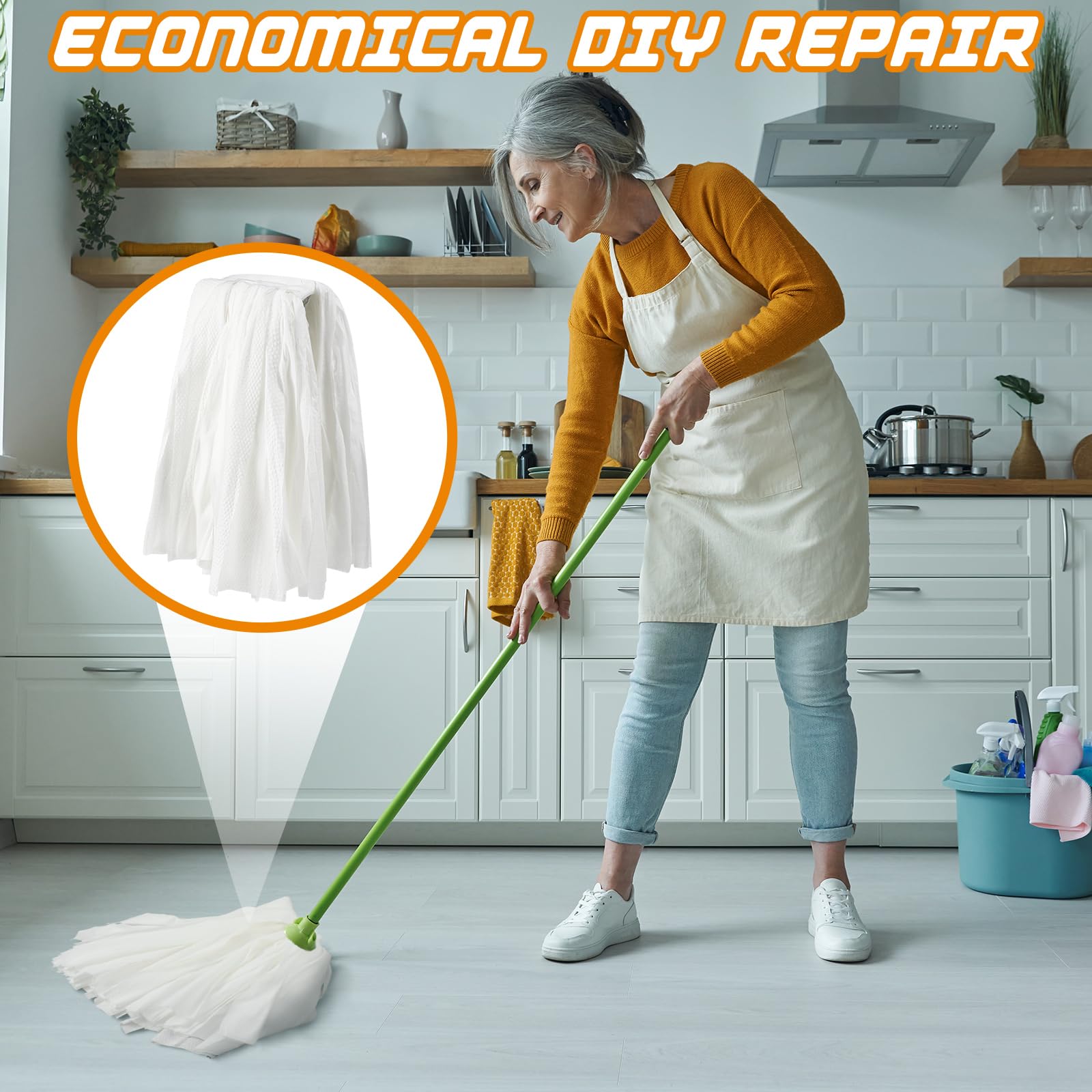 Yoande Disposable Industrial Mop Head Replacement 6 Inch Commercial White Mop Head Refill Lint Free Mop Non Woven Cut End Mop Head for Floor Cleaning Wet Indoor Outdoor Home Industrial Use(12 Pcs)