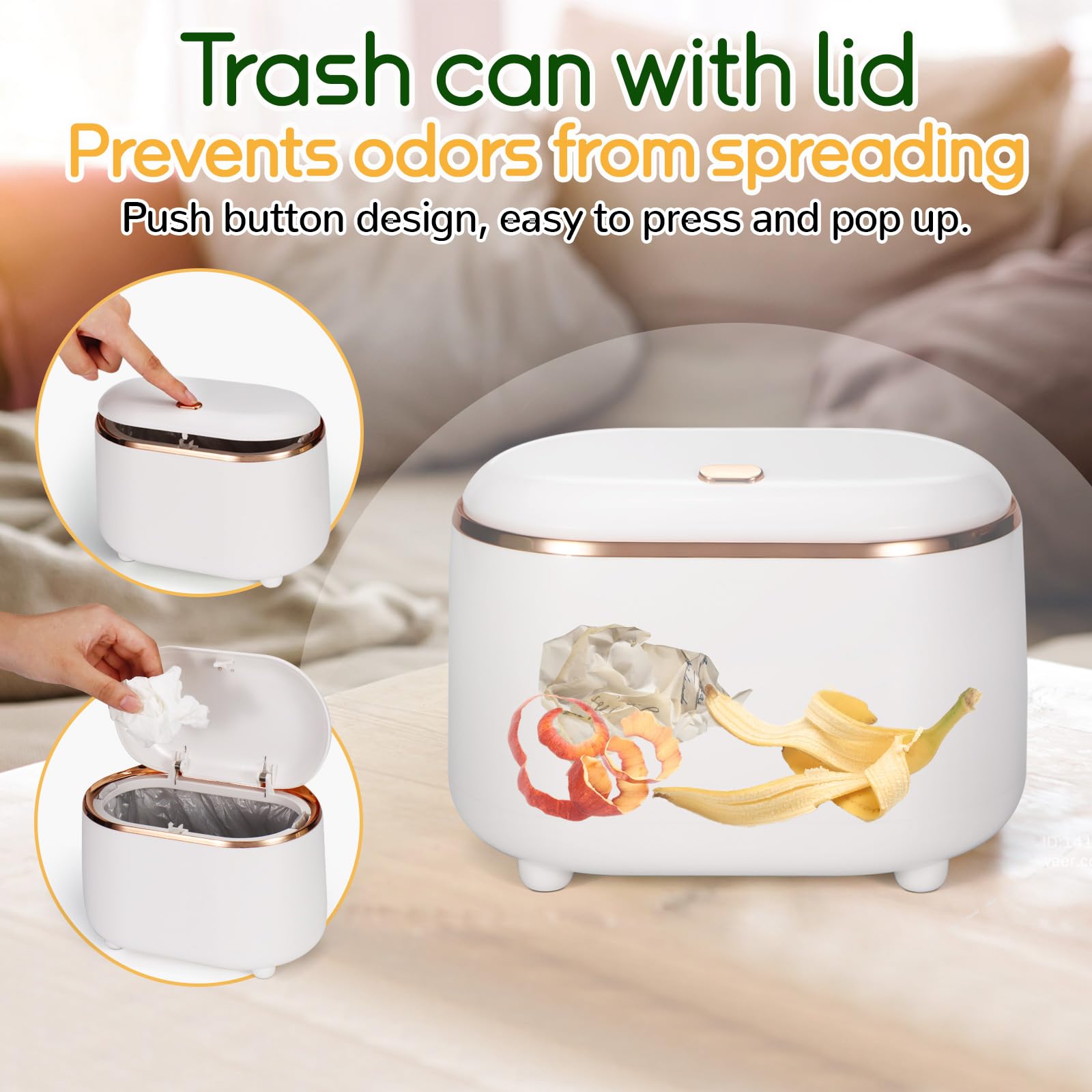 Realand Mini Trash Can for Desk with 200 Trash Bags, Luxury Countertop Small Trash Can with Lid, Tiny Desktop Garbage Bin for Bathroom Vanity, Coffee Table Top, Nightstand Waste Basket