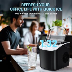 Kismile Ice Makers Countertop, Portable Ice Maker with Self-Cleaning, 26.5 lbs/24H, 9 Ice Cubes/6 Mins, Smart Button, Ice Machine with Basket and Scoop for Home/Office/Party