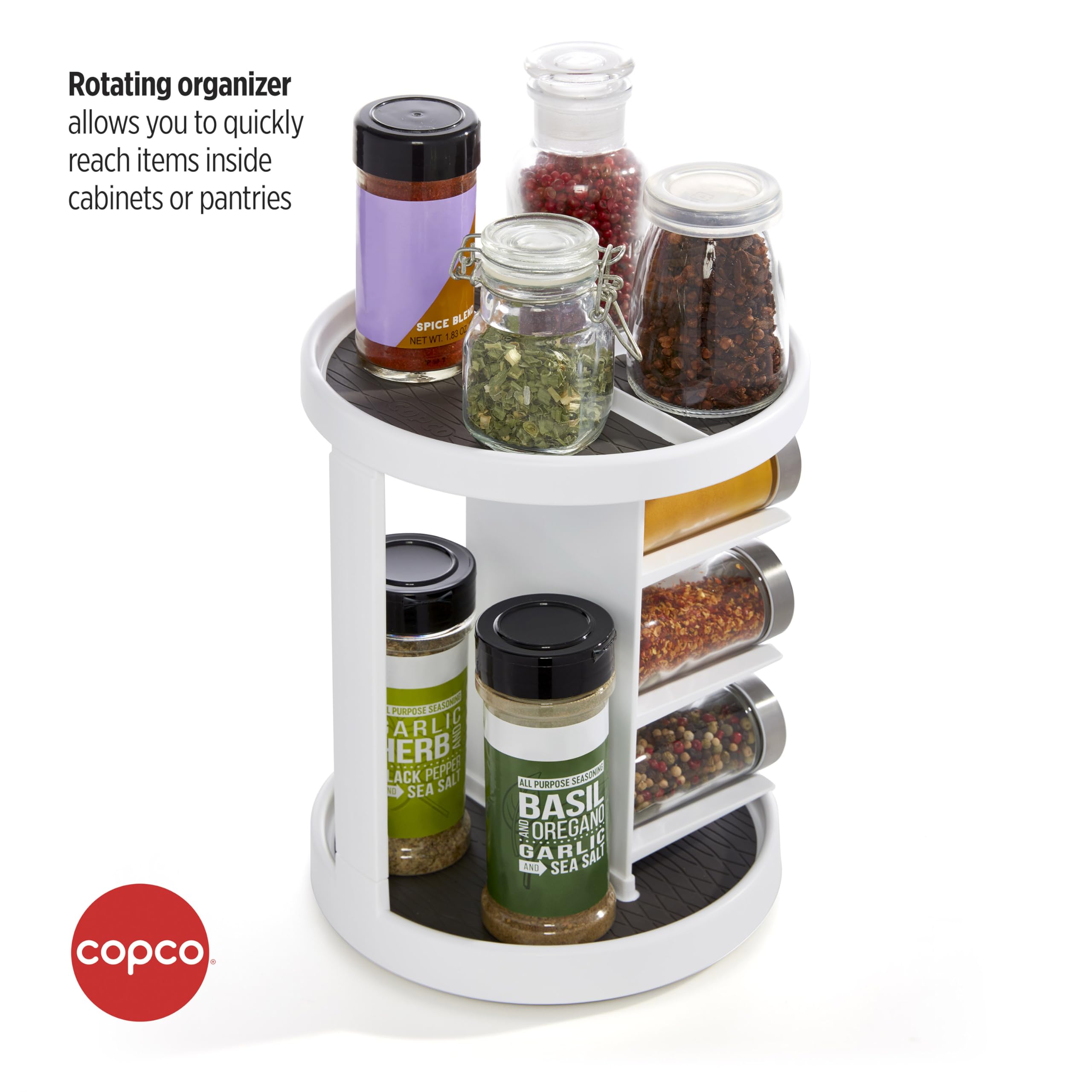 Copco White and Gray 2 Tier Vitamin Turntable with 6 Cradles for Vitamins, Supplements, ect with Non Slip Grip and Stacked Layers for Spae Saving