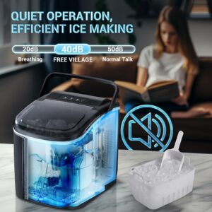 Kismile Ice Makers Countertop, Portable Ice Maker with Self-Cleaning, 26.5 lbs/24H, 9 Ice Cubes/6 Mins, Smart Button, Ice Machine with Basket and Scoop for Home/Office/Party