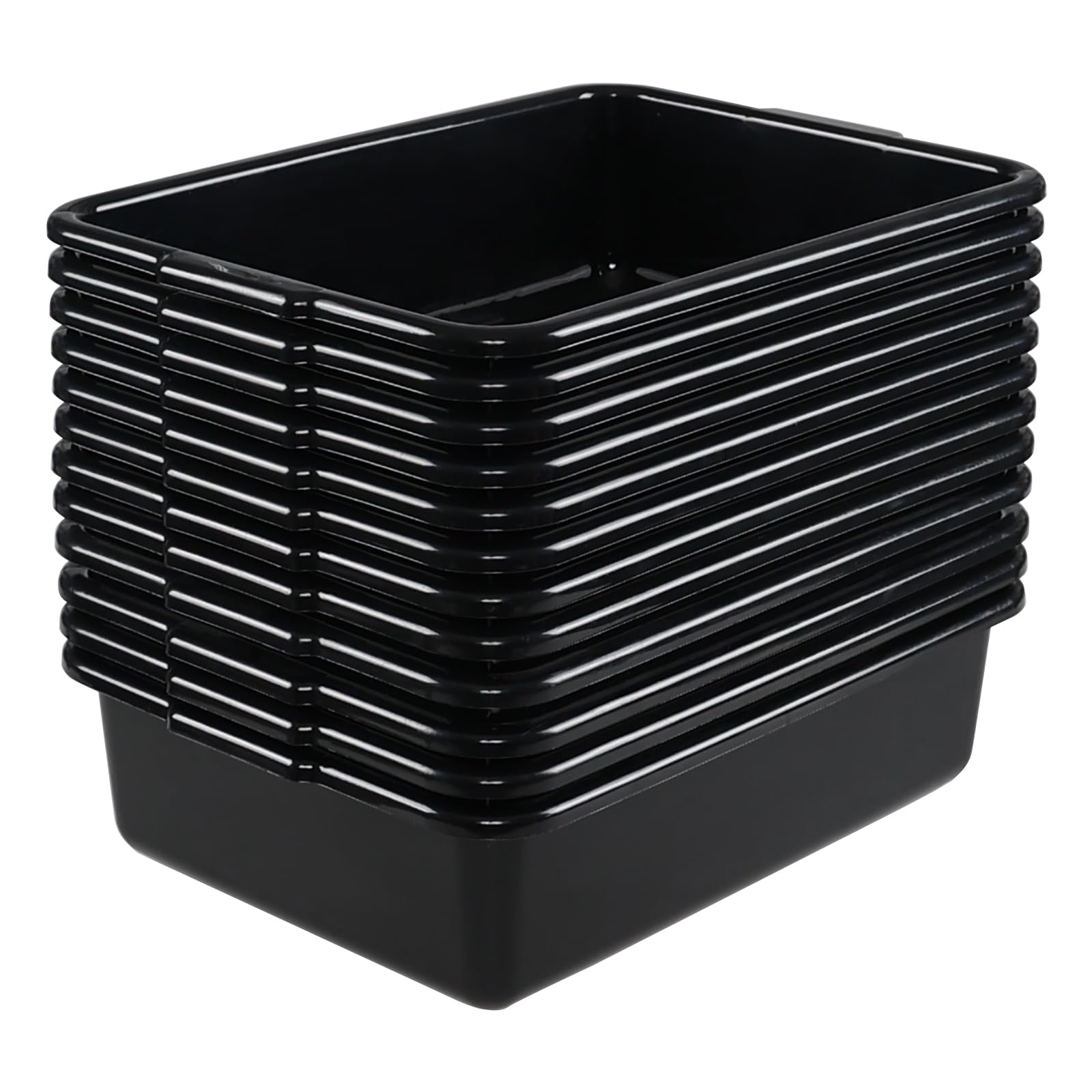 Nicesh 12-Pack 13 L Plastic Commercial Bus Tub, Black Bus Box