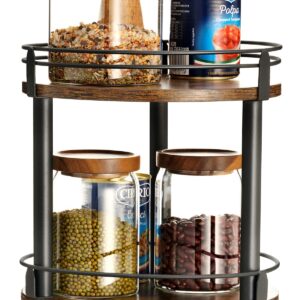 Creso hom Lazy Susan Organizer 2 tier Rotating Spice Racks, Lazy Susan 360 Degree Turntable Spice Holder Rack for Cabinet and Kitchen Countertop, Rustic Brown