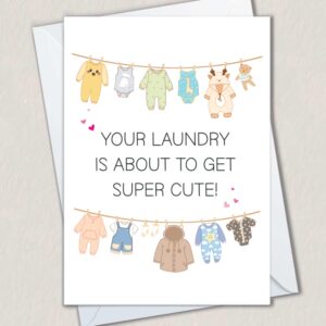 Baby Shower Cards, New Baby Congratulations Gift for New Parents, Cute Laundry Is About to Get Cute Card, Gender Reveal Congrats Pregnancy Card (Cute Laundry - Neutral)