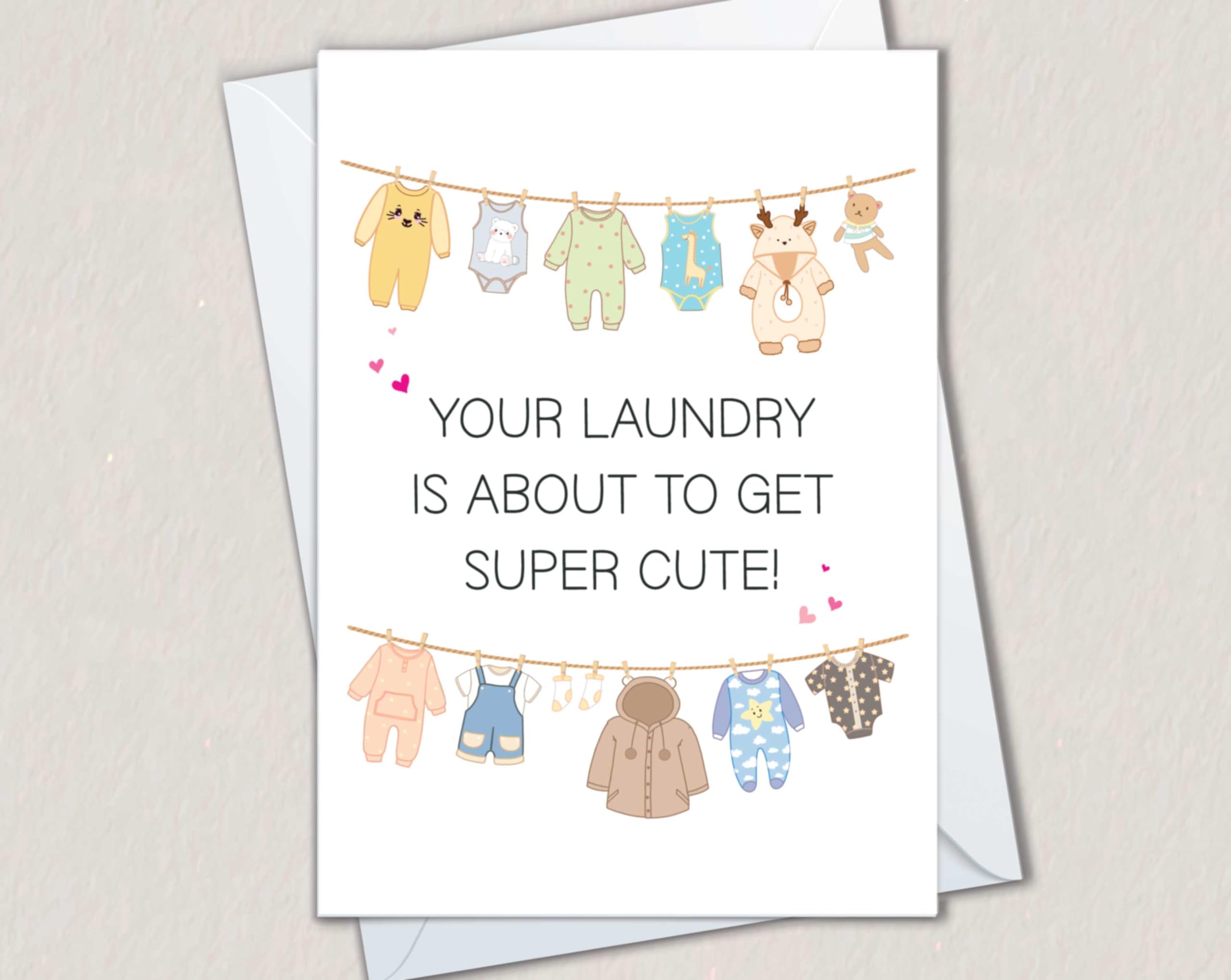 Baby Shower Cards, New Baby Congratulations Gift for New Parents, Cute Laundry Is About to Get Cute Card, Gender Reveal Congrats Pregnancy Card (Cute Laundry - Neutral)