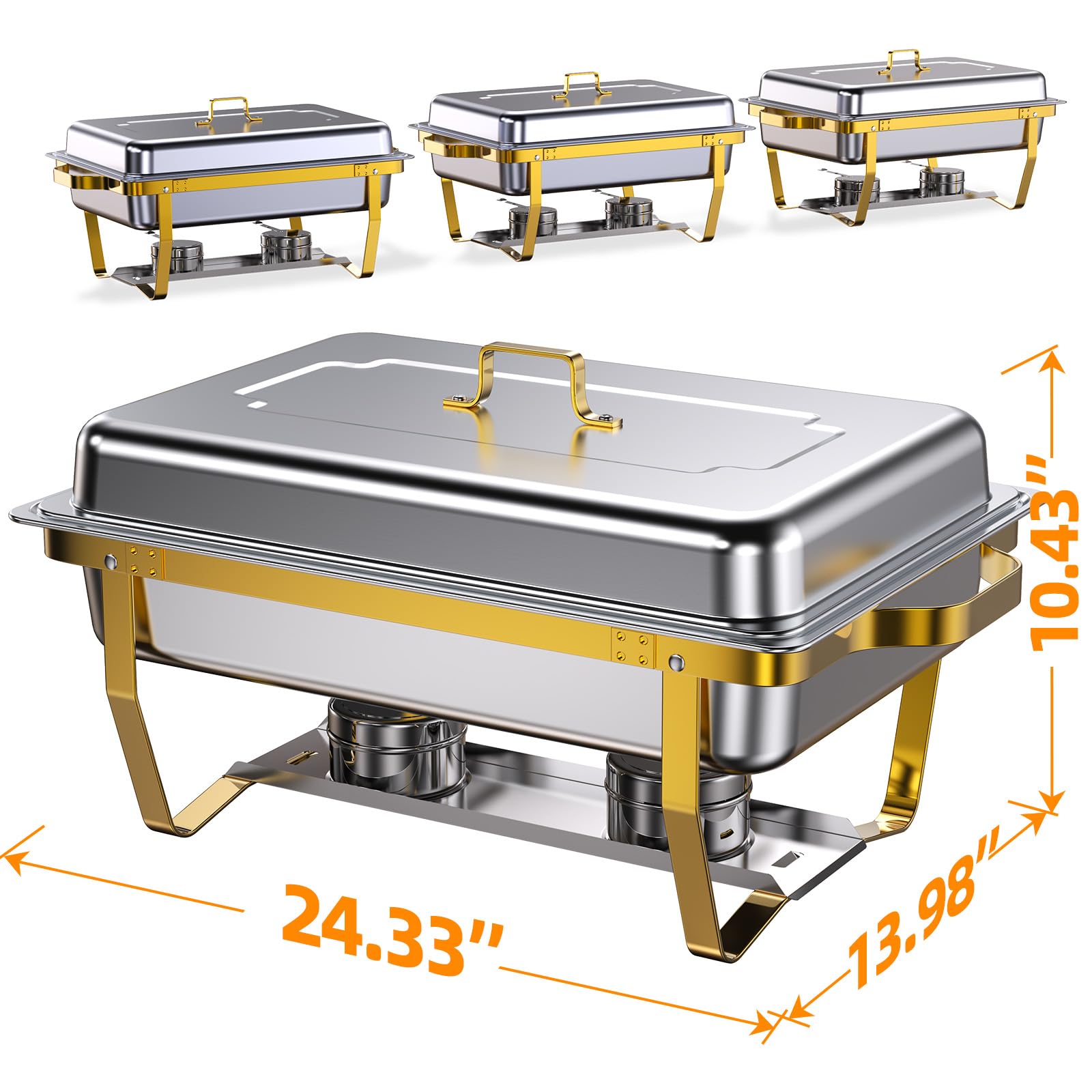 Chafing Dishes for Buffet 4 Pack, 8QT [Elegant Gold and Silver Colors] Stainless Steel Chafing Dish Buffet Set [Sturdy and High Grade] Chafers and Buffet Warmers Sets for Any Party with Complete Set