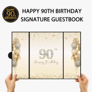 DARUNAXY Black Gold 90th Birthday Party Decorations, Happy 90th Birthday Alternative Signature Guest Book for Men Women Cheers to 90 Years Old Gifts 90 Birthday Signing Card Board Party Supplies