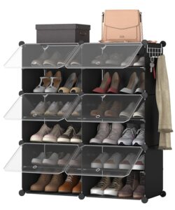 hoobro shoe rack, 6 cubes shoe organizer with doors, plastic panel shoe storage cabinet for 24 pairs of shoes, for closet, bedroom, entryway, hallway, black bk26sc01g1