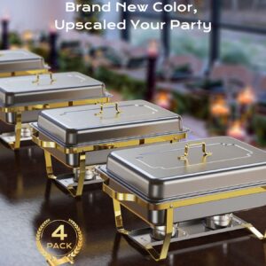 Chafing Dishes for Buffet 4 Pack, 8QT [Elegant Gold and Silver Colors] Stainless Steel Chafing Dish Buffet Set [Sturdy and High Grade] Chafers and Buffet Warmers Sets for Any Party with Complete Set