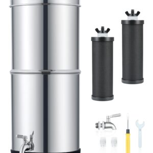 CO-Z Gravity-Fed Water Filter System, 2.25 Gallons Countertop Water Filtration System, 304 Stainless Steel Gravity Water Purifier with 2 Carbon Filters & Water Spigot, NSF/ANSI 42 Certification