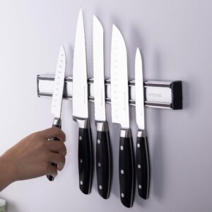 linoroso 5 Pcs Knife Set with Magnetic Knife Strip, Sharp High Carbon Stainless Steel Kitchen Knife Set for Cutting, Chopping & Slicing, Chef Knives Set with Magnetic Knife Holder for Wall