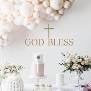 LINZYING God Bless Cross Wall Decal - God Bless You Stickers，God Bless Wall Decor，God Bless Our Home Wall Decor，God Bless Baptism Decorations (God Bless Cross Stickers)