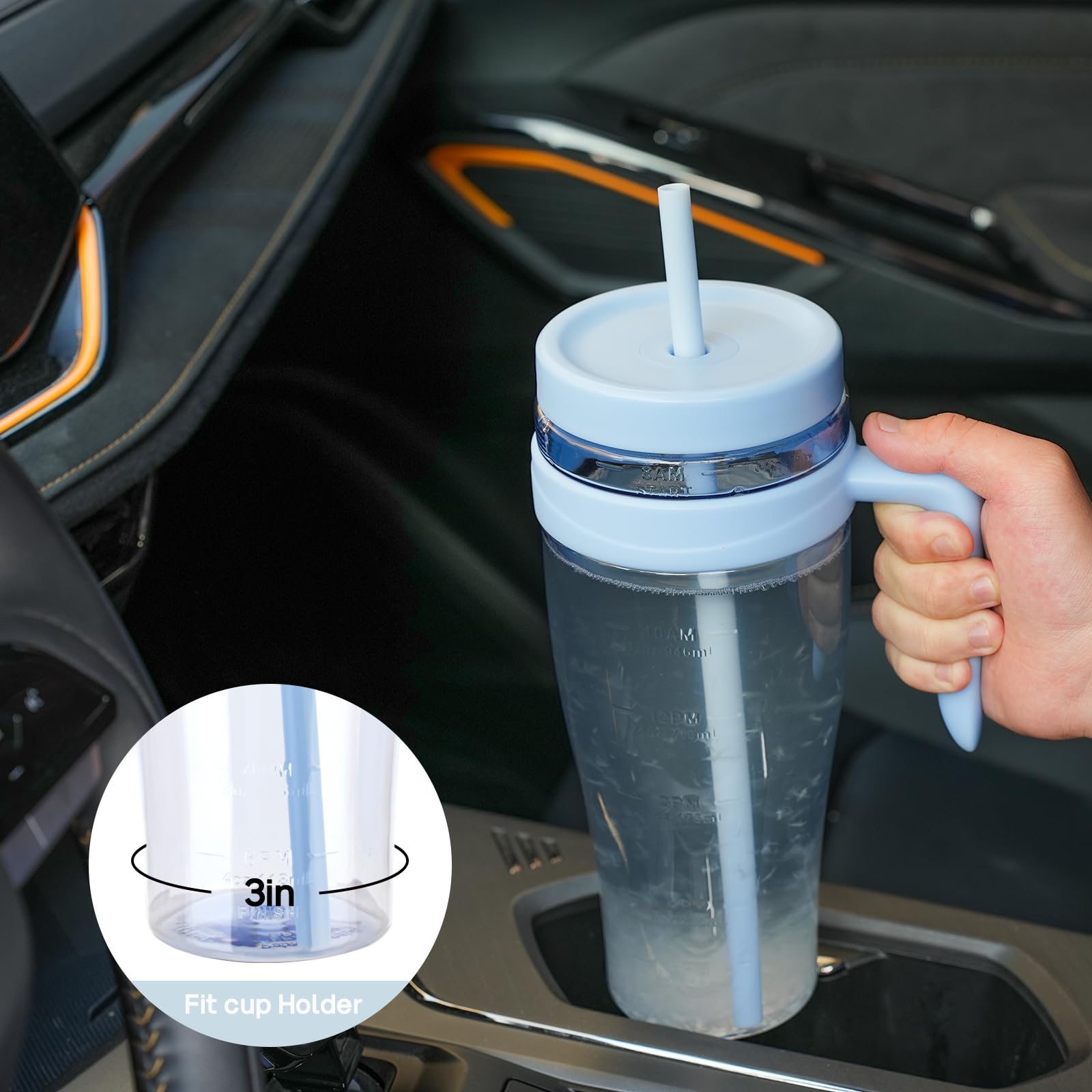 Hydraful 50 oz Tritan Plastic Tumbler with Lid and Straw and Handle - 100% Leak-Proof - Perfect for Iced Coffee, Smoothies, and Juice - Wide Mouth Reusable Water Bottle with Time Marker