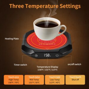 Coffee Mug Warmer, Smart Electric Cup Warmer with 3 Temperature Setting, Beverage Warmer Auto Shut Off & 1-12H Timer, Candle Warmer for Desk Home Office, Best Birthday Present Ideas