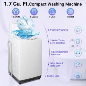 Smad 1.7 Cu. Ft Portable Washer, 12 LBS Washer Machine with 6 Programs and Wheels, Portable Washing Machine for Apartments, White